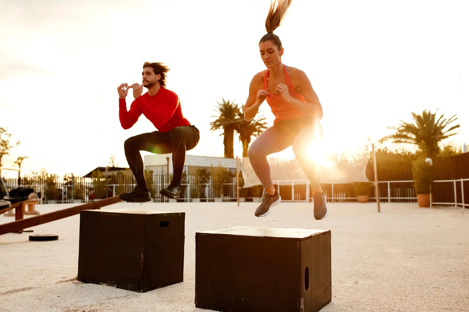 Open gym duo training Two people training outdoor